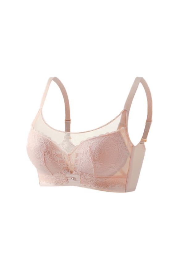 Women's No Underwire Sheer Mesh Bras Scoop Neck Breathable Bralettes with Adjustable Straps Padded Full Coverage Bras Beige 34