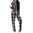 thumbnail image 1 of AHTJRT Women's Pajamas Set Fashion Plaid Button-Up Shirts Drawstring Pants Outfit Comfy Soft Lounge Sleepwear Nightwear Sets Black XL, 1 of 8