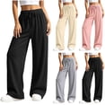 thumbnail image 1 of AHTJRT Women's Palazzo Pants Fashion Summer High Elastic Waisted Drawstring Wide Leg Flowy Comfy Loose Trousers with Pockets Pink XS, 1 of 7