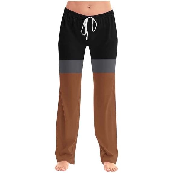 AHTJRT Women's Pants Casual Colorblock Straight Leg Sweatpants with Pockets Drawstrings Elastic Waist Slacks Trousers Brown M