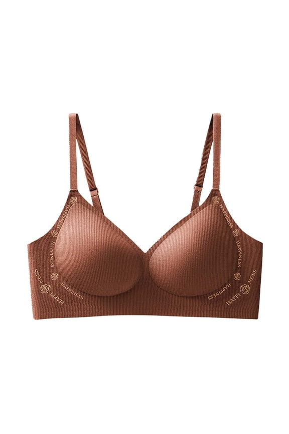 Women's Plunge Bras Ribbed Wireless Bra Everyday Luxe T-Shirt Smooth Wireless Bras with Convertible Straps Brown M