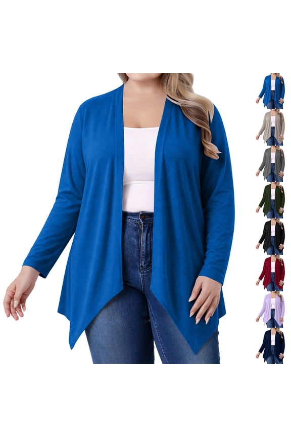 Women's Plus Size Draped Open Front Cardigans Casual Long Sleeve Lightweight Bolero Shrugs Duster Navy XXL