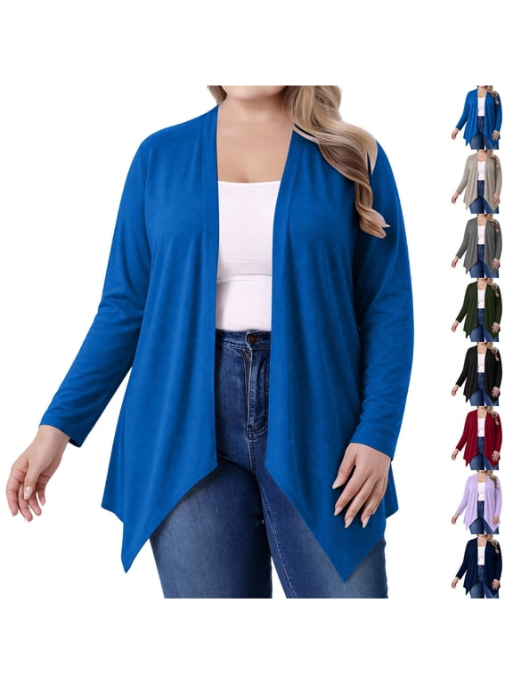 Women's Plus Size Draped Open Front Cardigans Casual Long Sleeve Lightweight Bolero Shrugs Duster Navy XXXXL