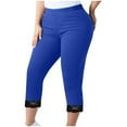 thumbnail image 1 of AHTJRT Women's Plus Size Lace Trim Capri Leggings Stretchable Cropped Workout Lounge Leggings Summer Slim Fit Pants Blue XXXL, 1 of 6
