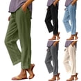 thumbnail image 1 of AHTJRT Women's Plus Size Linen Pants Straight Leg Side Split Trousers with Pockets Comfy Soft Lightweight Spring Summer Slacks Pants Black S, 1 of 10