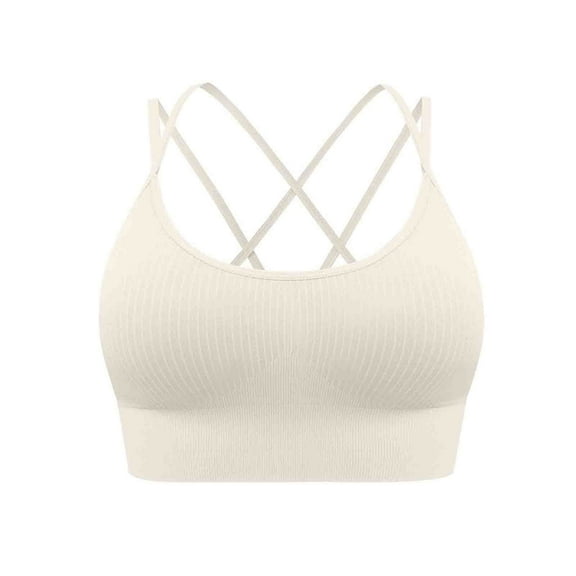 AHTJRT Women's Racerback Bralettes Crisscross Back Moisture-Wicking Strappy Bras Workout Gym Sports Cami Cropped Tank Top White XXL