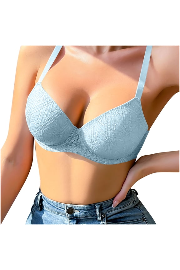Women's Ribbed Bralettes 3 Cups Full Coverage Comfy Soft Everyday Bras Seamless Supportive and Lifting Padded Bras Blue 80B