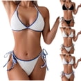 thumbnail image 1 of AHTJRT Women's Ribbed Triangle Bikini Sets Whip Stitch Halter Neck Tops with Tie Side Thongs Swimsuits 2 Piece Color Block Bathing Suits Blue L, 1 of 7