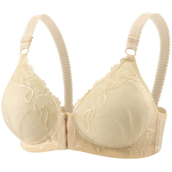 AHTJRT Women's Seamless Front Closure Bra Adjustable Straps Mastectomy Bralettes Wireless Full Coverage Push up Daisy Bras Beige 40