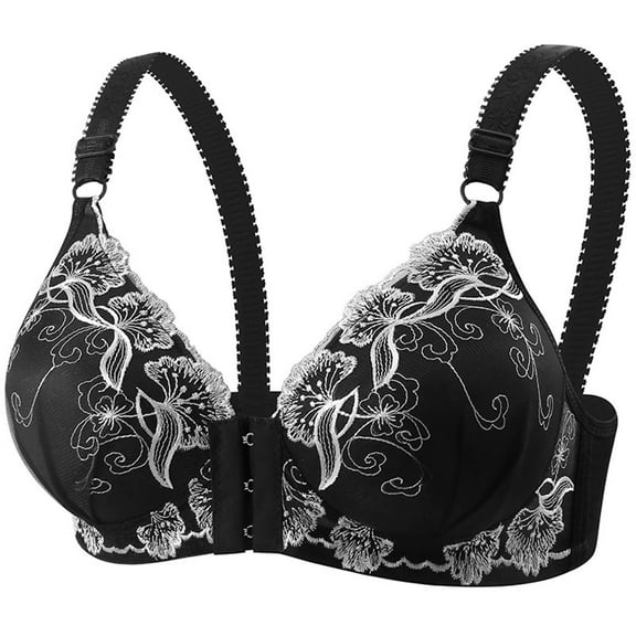 AHTJRT Women's Seamless Front Closure Bra Adjustable Straps Mastectomy Bralettes Wireless Full Coverage Push up Daisy Bras Black 44