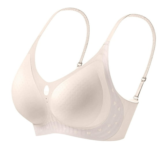 AHTJRT Women's Seamless No Underwire Bra Comfy Soft Cup Push Up Bralettes Adjustable Straps Full Coverage Everyday T-Shirt Bra Beige L
