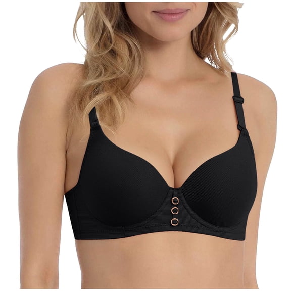 AHTJRT Women's Seamless Underwire Bras Full Figure Beauty Back Smoothing Bralettes Lighlty Padded Everyday Bras with Spaghetti Adjustable Straps Black#02 M