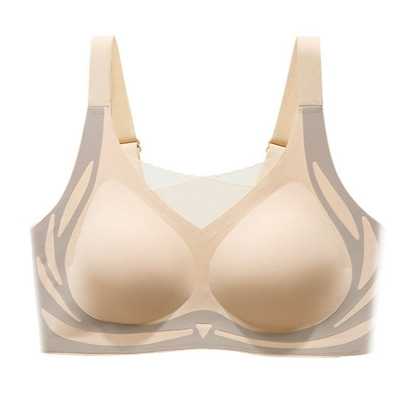 AHTJRT Women's Seamless Wire Free Bras Racerbacks Padded Comfort Everyday Sports Lingerie Bralettes Full Coverage Seamless Bras Khaki XL