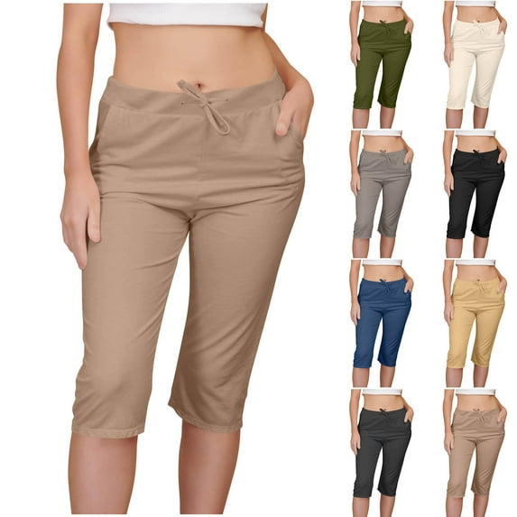 AHTJRT Women's Shorts Cozy Soft Stretchy Knee Length Capri Pants with ...