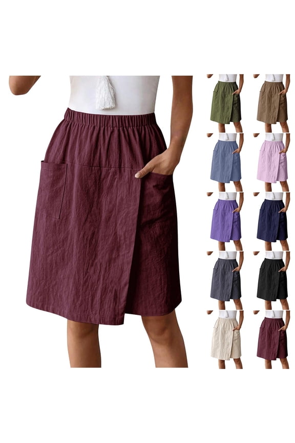 Women's Skorts Elastic High Waisted Short Pants with Pockets Lightweight Casual Solid Color Straight Trousers Black XXL