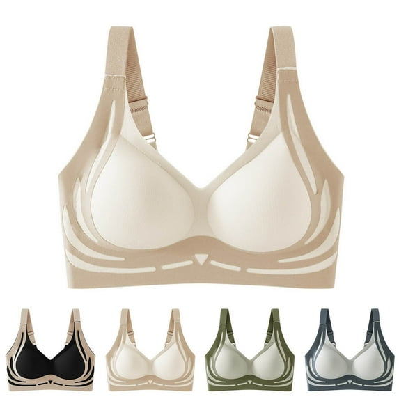 AHTJRT Women's Smoothing Bras Seamless Wireree Push Up Bras No Underwire Full Coverage Fixed Padde Sponge Cups Bralettes Blue XXL