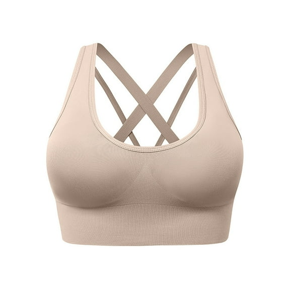AHTJRT Women's Sports Bra Strappy Racerback Moisture-Wicking Bralettes Crisscross Back Workout Gym Running Camisole Crop Tank Tops Beige XXXL