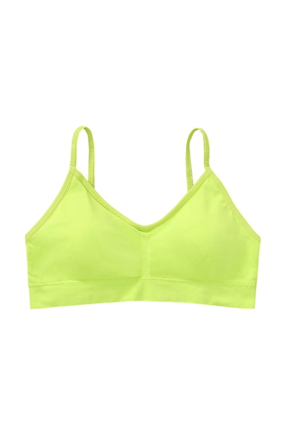 Women's Sports Bralettes Plunge V Neck Wireless Bras with Spaghetti Straps Comfy No Padded Soft Everyday Workout Sleep Yoga Bras Yellow M