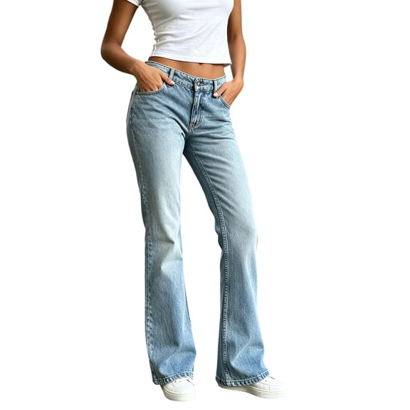 AHTJRT Women's Stretch Slim Fit Jeans Low Rise Button Front Straight Leg Vintage Water Washed Fashion Denim Pants with Pockets Light Blue L
