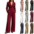 thumbnail image 1 of AHTJRT Women's Suit Sets V Neck Long Sleeve Blazer and Wide Leg Suit Pants Dressy Business Casual Work Office Prom Wedding Outfits Dark Green XL, 1 of 9