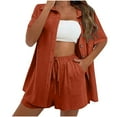 thumbnail image 1 of AHTJRT Women's Summer Cotton Linen Short Sets Half Sleeve Shirts Shorts Lounge Beach Vacation Two Piece Outfits Tracksuits Big and Tall Coffee XXXXL, 1 of 8