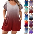 thumbnail image 1 of AHTJRT Women's Summer Rompers Crewneck Short Sleeve Jumpsuits with 2 Front Pockets Fashion Gradient Color Short One Piece Outfits Green XL, 1 of 6