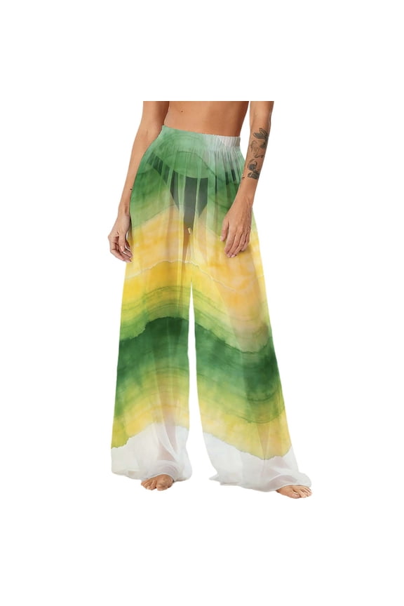 Women's Swimsuit Pants Summer Beachwear Pool Full-Length Coverup Bottoms Elastic Waist Sheer Mesh Chiffon Trousers UPF50+ Sun Protection Bottoms Multicolor#17 XL
