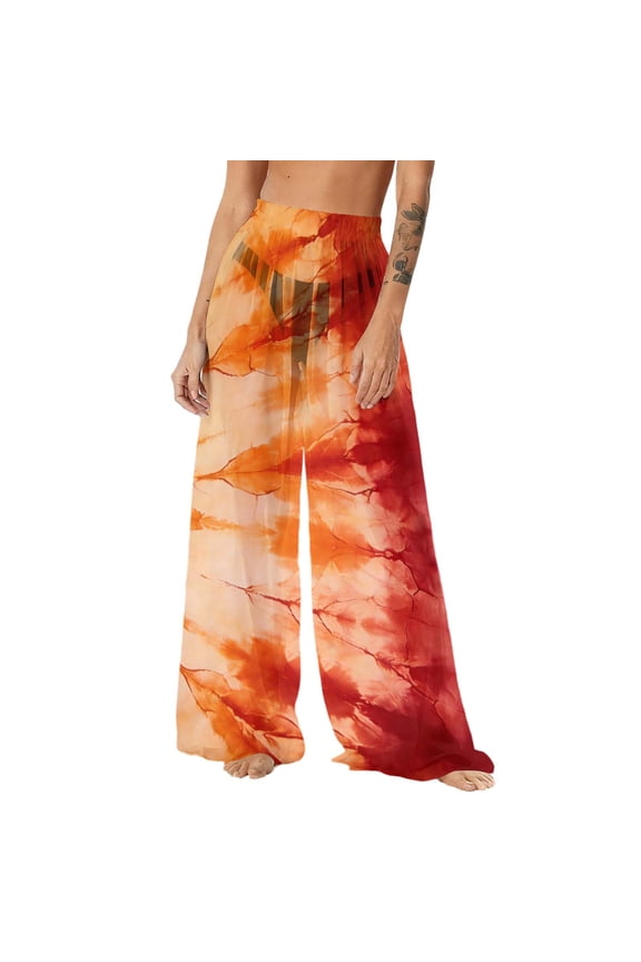 Women's Swimsuit Pants Summer Beachwear Pool Full-Length Coverup Bottoms Elastic Waist Sheer Mesh Chiffon Trousers UPF50+ Sun Protection Bottoms Multicolor#32 XL