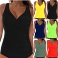 thumbnail image 1 of AHTJRT Women's Tankini Tops Ruched Deep V Neck Swim Tops with Chest Pad Crisscross Adjustable Spaghetti Straps Bathing Suit Tops Green#01 M, 1 of 6