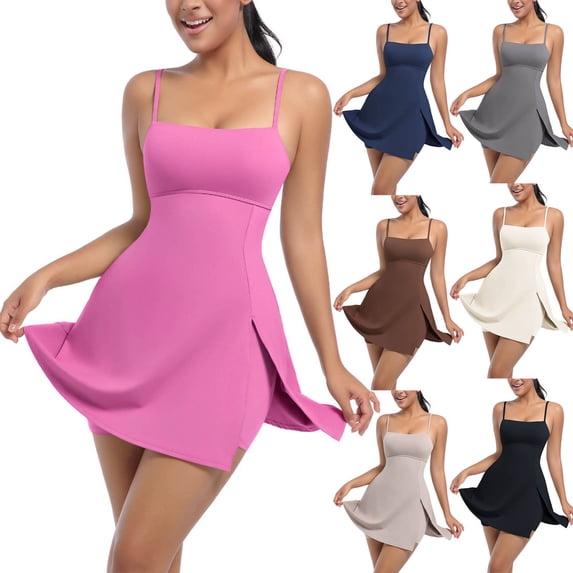 AHTJRT Women's Tennis Dress Square Neck Short Dresses with Adjustable ...