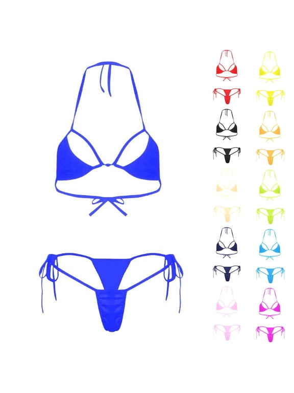 Women's Thong Bikini Set Brazilian Mesh Sheer Extreme Triangle Halterneck Two Pieces Bathing Suits Micro Bikini Bra Top with G-String Swimsuit Beige#01 Free Size