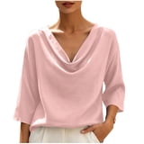 AHTJRT Women's Tops Cowl Neck 3/4 Sleeve Tshirts Fashion 2026 Summer ...