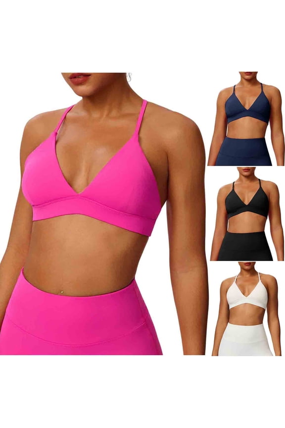 Women's Triangle Bralettes Plunge Seamless Bras No Underwire Comfortable Everyday V Neck Bralettes with Removable Pad Hot Pink M
