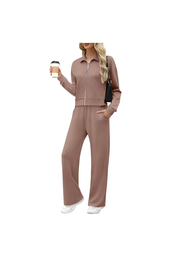 Women's Two Piece Sets Fall Spring Outfits Jackets Wide Leg Pants Tracksuits Casual Lounge Workout Athletic Matching Sets Pink XL