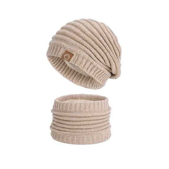 AHTJRT Women's Winter Beanie Scarf Set Solid Color 2 Pieces Set Warm Fleece Lined Skullcap and Long Neck Scarves for Cold Weather Beige Free Size