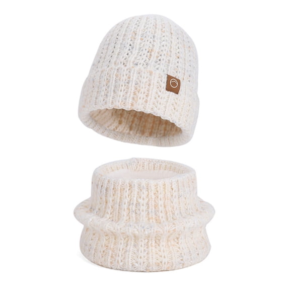 AHTJRT Women's Winter Knit Beanie Hat and Scarf Set 2 Pieces Girls Long Neck Scraves Cute Slouchy Hat with Pom Thermal Fleece Ski Skullcaps White Free Size