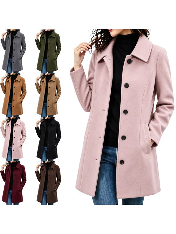 Women's Winter Overcoat Peter Pan Collar Single Breasted Pea Coat Long Sleeve Elegant Work Office Business Casual Loose Coat with Pockets