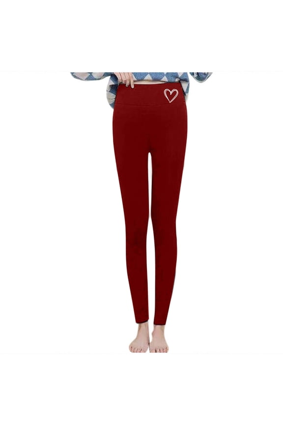 Women's Winter Sherpa Fleece Lined Leggings Thermal High Waisted Love Patterns Printed Pants Stretchy Butt Lift Tummy Control Leggings Wine XXL