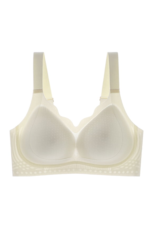 Women's Wirefree Bralettes Sheer Full Coverage Seamless Push Up Bralettes Comfy Breathable Scalloped Racerback Bras White M
