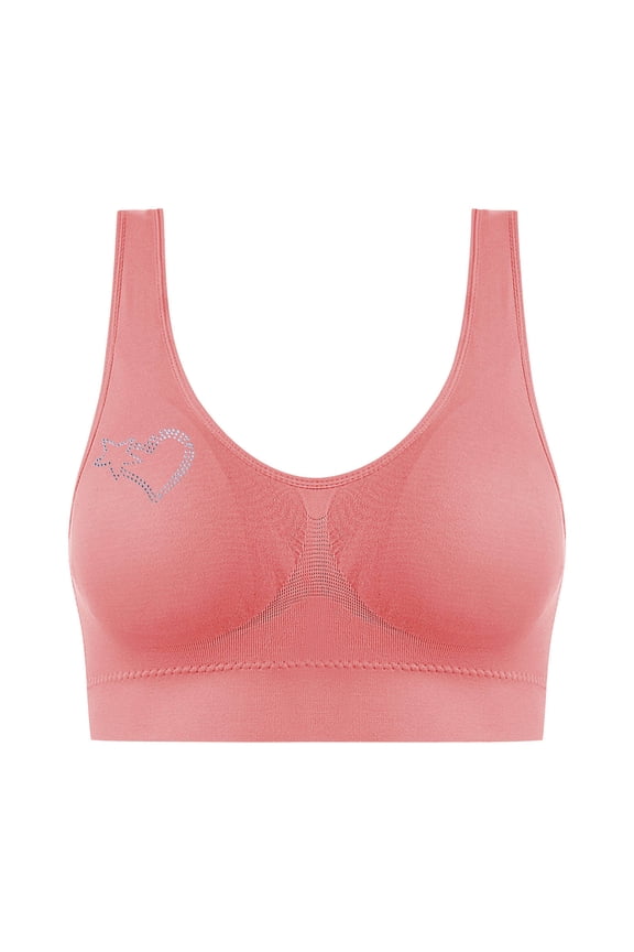 Women's Wirefree Sports Bras Love Patterns Seamless Breathable Racerback Lingerie Bras Patterns Full Coverage Supportive Workout Bralettes Watermelon Red M