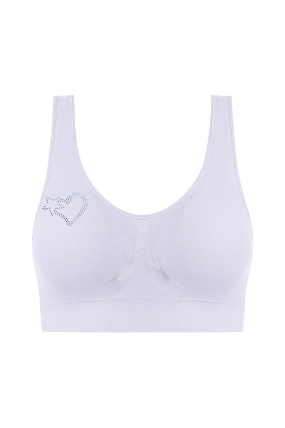 Women's Wirefree Sports Bras Love Patterns Seamless Breathable Racerback Lingerie Bras Patterns Full Coverage Supportive Workout Bralettes White XXXL