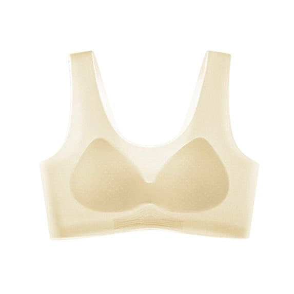 AHTJRT Women's Wireless Silk Bra Classic Comfort Seamless Bralette Padded Support Stretchy Smoothing Backs Daily Workout Leisure Bras Beige M