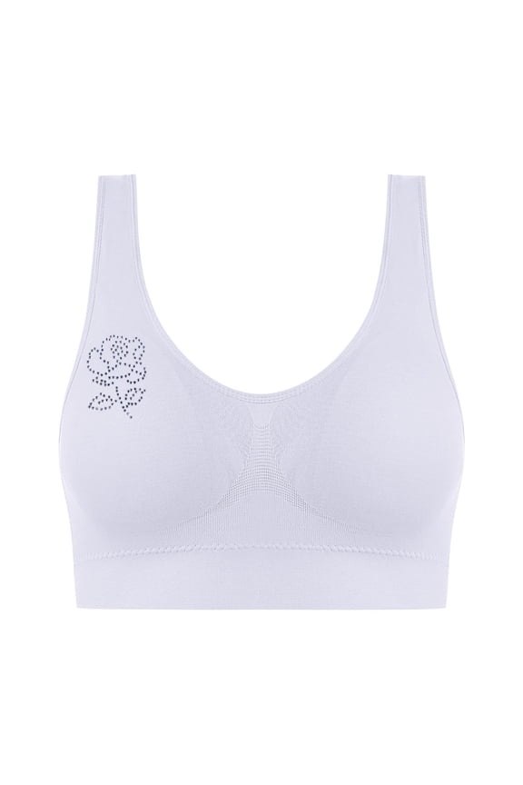 Women's Wireless Sports Bras Flower Patterns Mesh Breathable Racerback Bralettes Support Full Coverage Comfy Seamless Bras White L