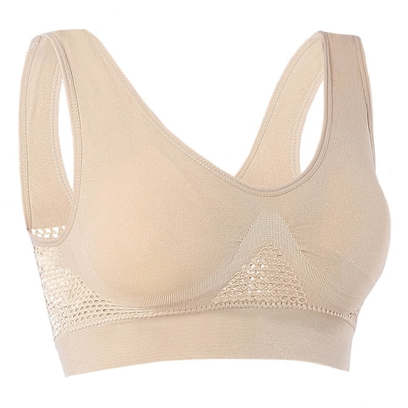 AHTJRT Women's Workout Sports Bras Plus Size Mesh Breathable Athletic Gym Yoga Lingerie Tops Stretchy Racerbacks Bralettes Beige XXXXXL