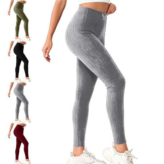 AHTJRT Womens High Waist Ribbed Leggings Stretchy Slim Fit Thermal Athletic Pants Hip Lift Athletic Pants Soft Elastic Tummy Control Sport Workout Trousers
