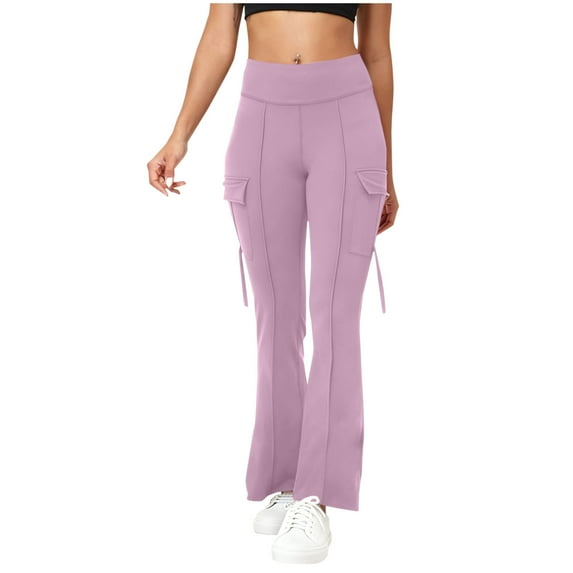 AHTJRT Workout Flare Leggings for Women Slim Stretchy High Waisted Gym Yoga Pants with Pockets Flared Front Seam Leggings Purple XXL