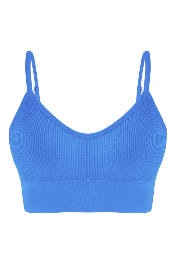 Workout Yoga Bras for Women Ribbed Open Back Stretch Bralettes with Removable Cup Low-Cut Wireless High Impact Bra Summer Gym Runnig Crop Tops Blue XL
