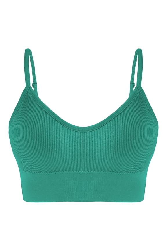 Workout Yoga Bras for Women Ribbed Open Back Stretch Bralettes with Removable Cup Low-Cut Wireless High Impact Bra Summer Gym Runnig Crop Tops Green M