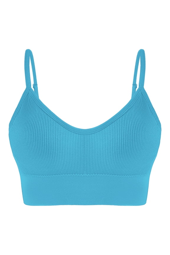 Workout Yoga Bras for Women Ribbed Open Back Stretch Bralettes with Removable Cup Low-Cut Wireless High Impact Bra Summer Gym Runnig Crop Tops Light Blue S