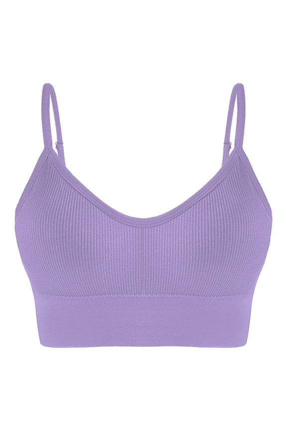 Workout Yoga Bras for Women Ribbed Open Back Stretch Bralettes with Removable Cup Low-Cut Wireless High Impact Bra Summer Gym Runnig Crop Tops Purple XL